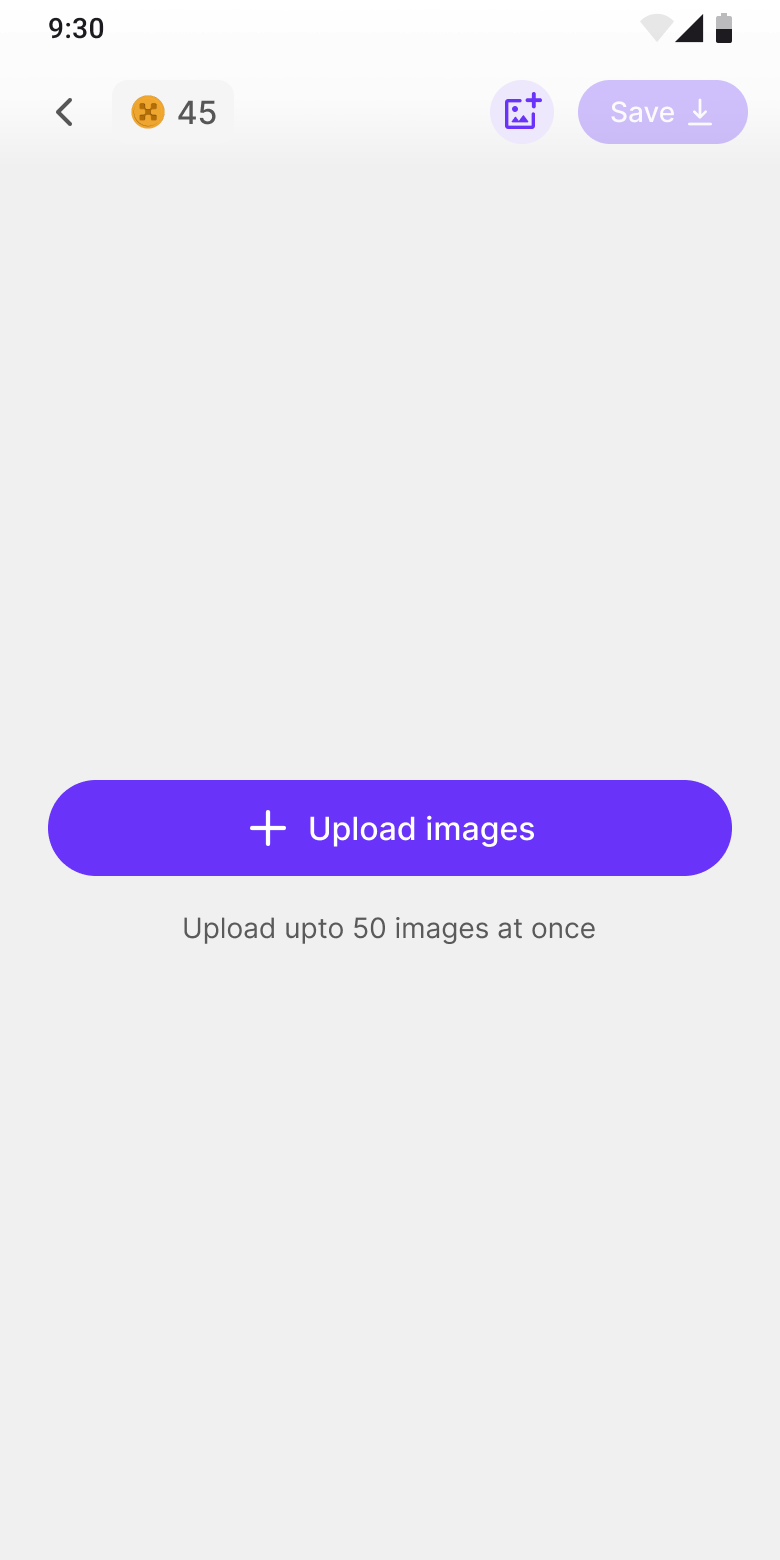Upload: empty state with Upload images CTA