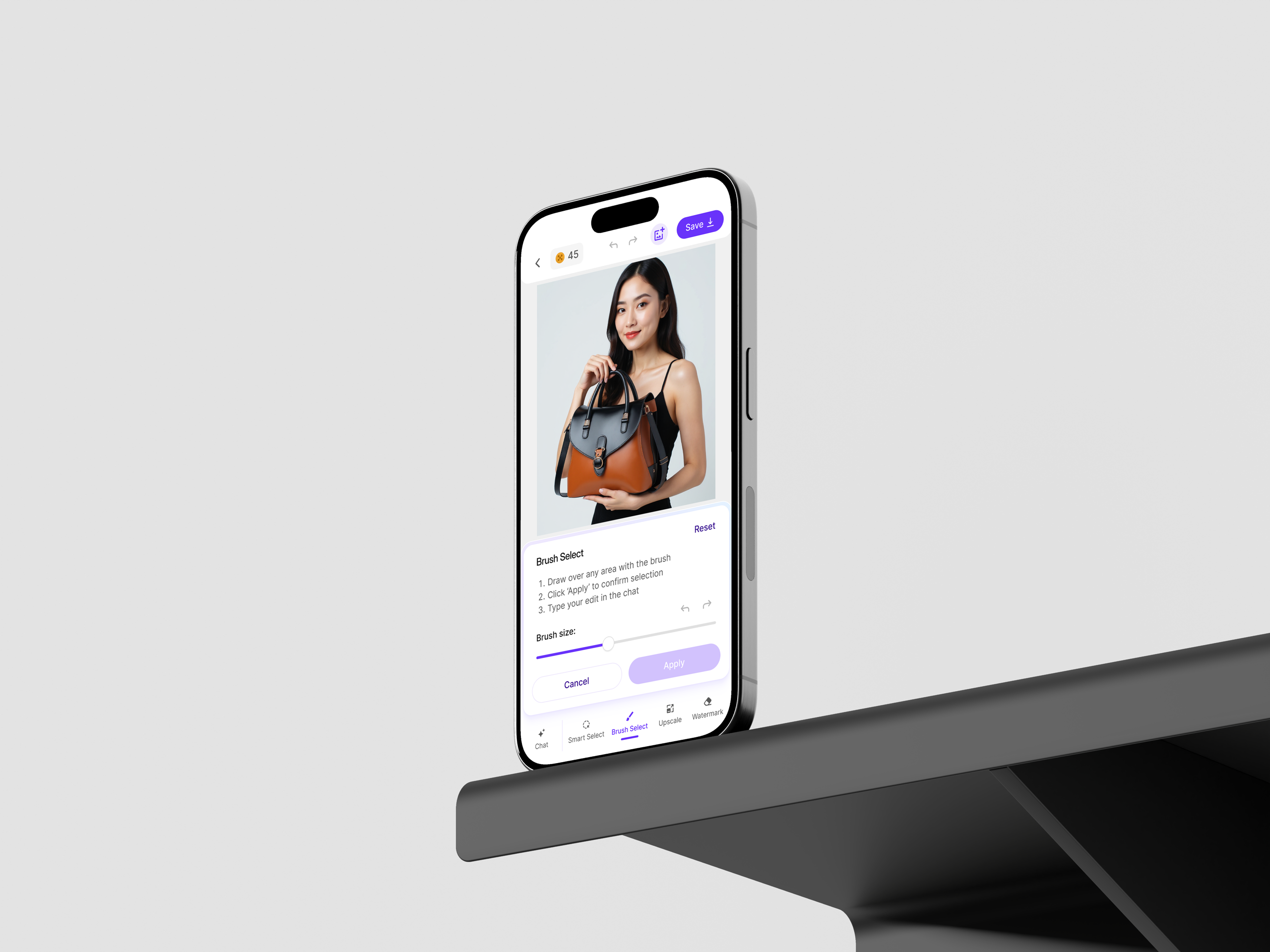 PixelBin Brush Select — AI-powered region editing on a product photo