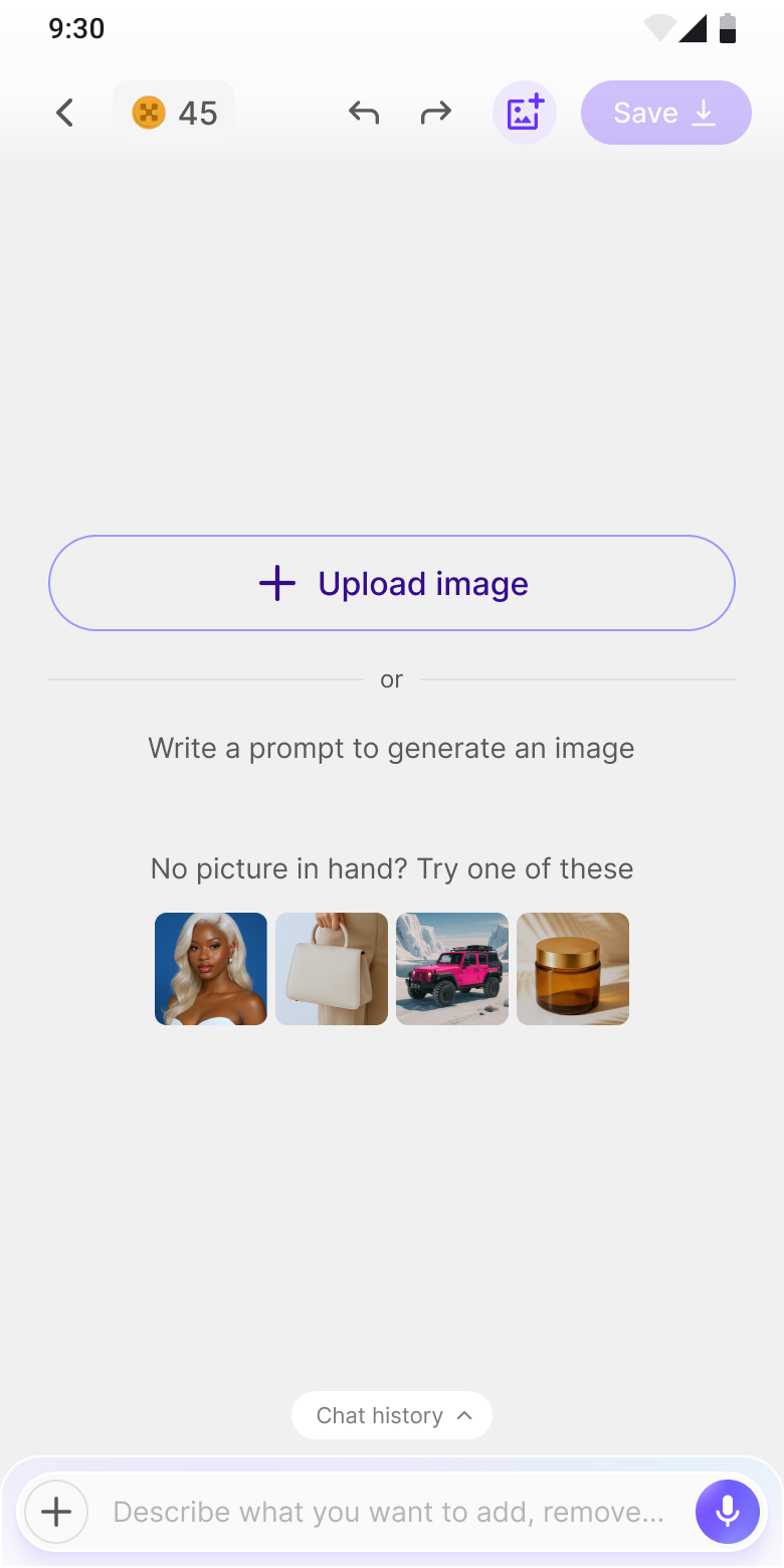 Editor entry: upload or prompt to start