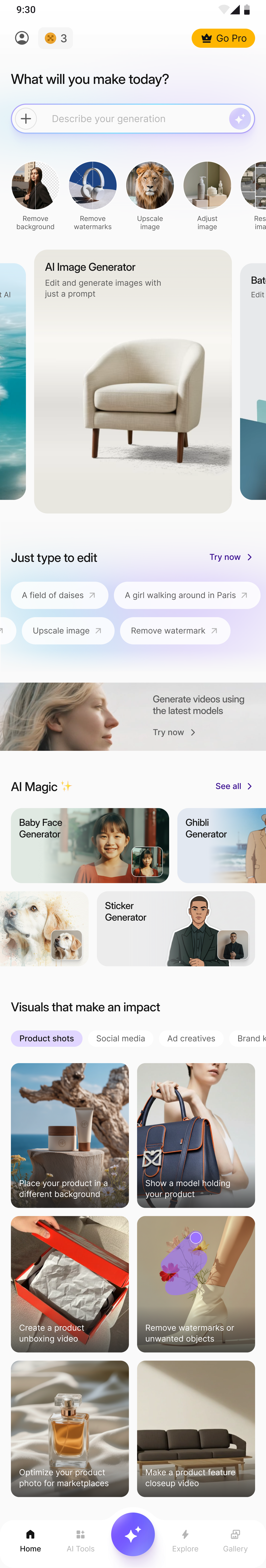 PixelBin App complete Home screen
