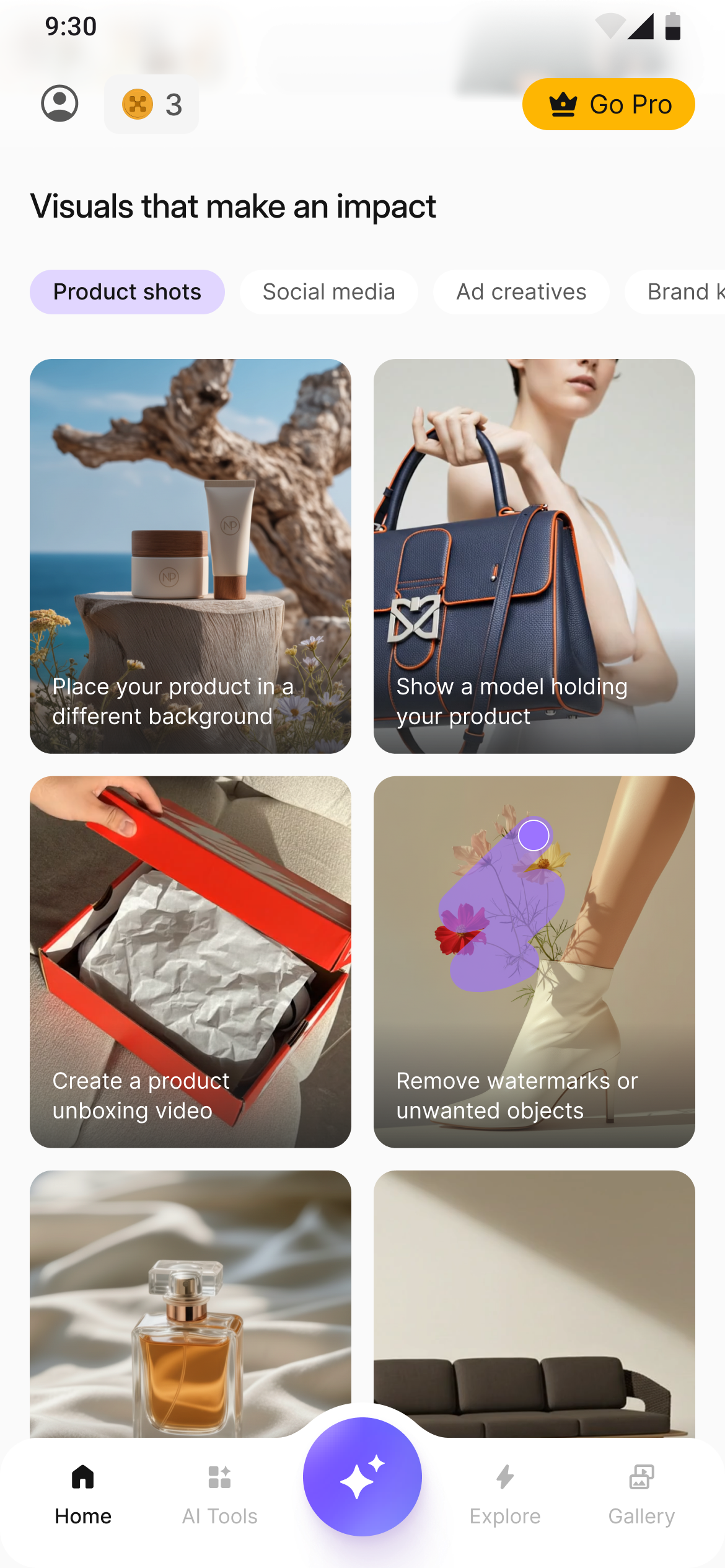 Home screen V4: prompt-first with tool cards below