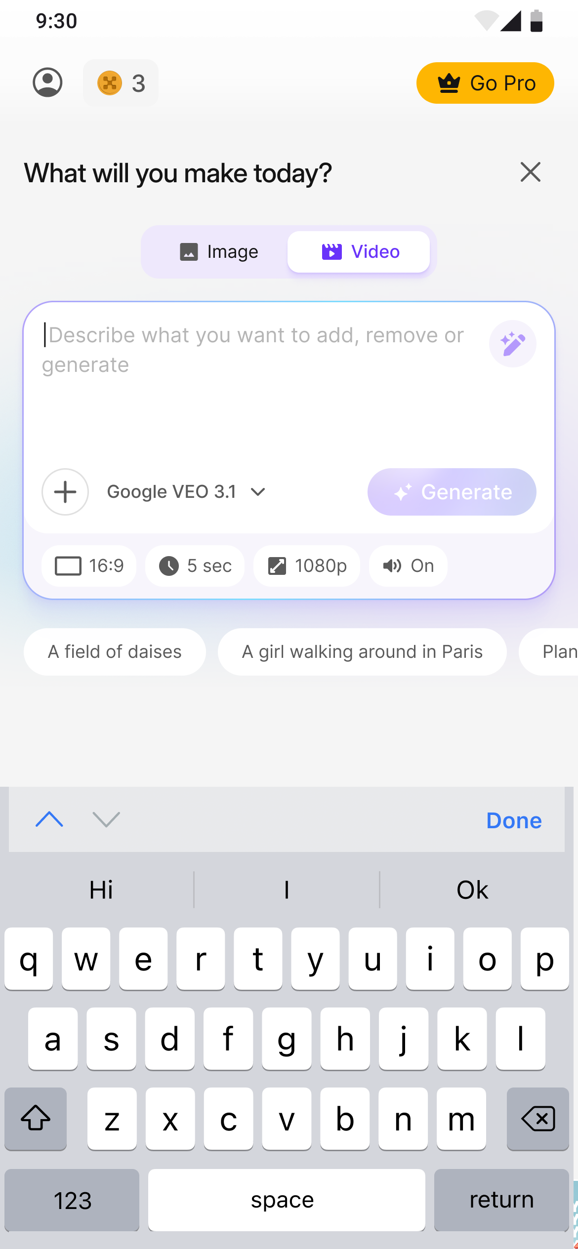 Video tab with model selector and generation settings