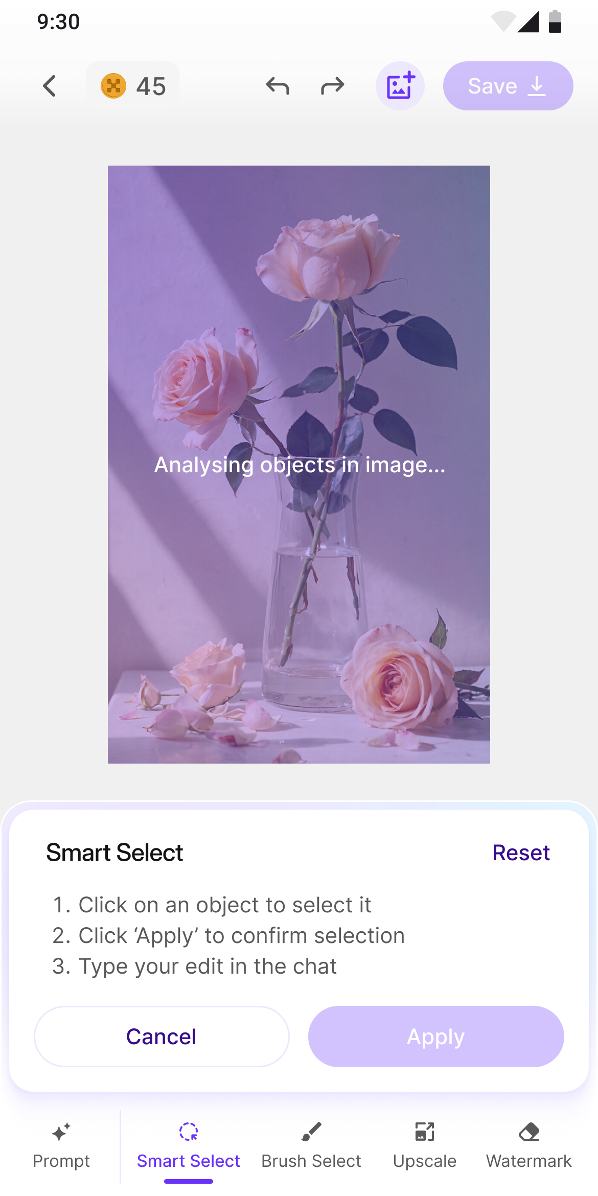 AI identifying and highlighting selectable objects