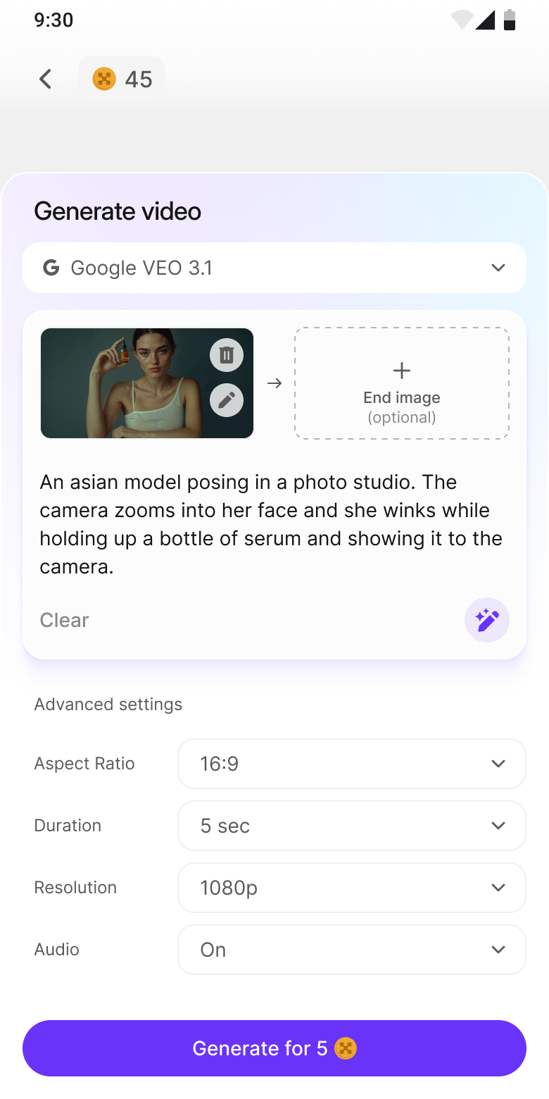 Ready to generate: prompt + all settings visible