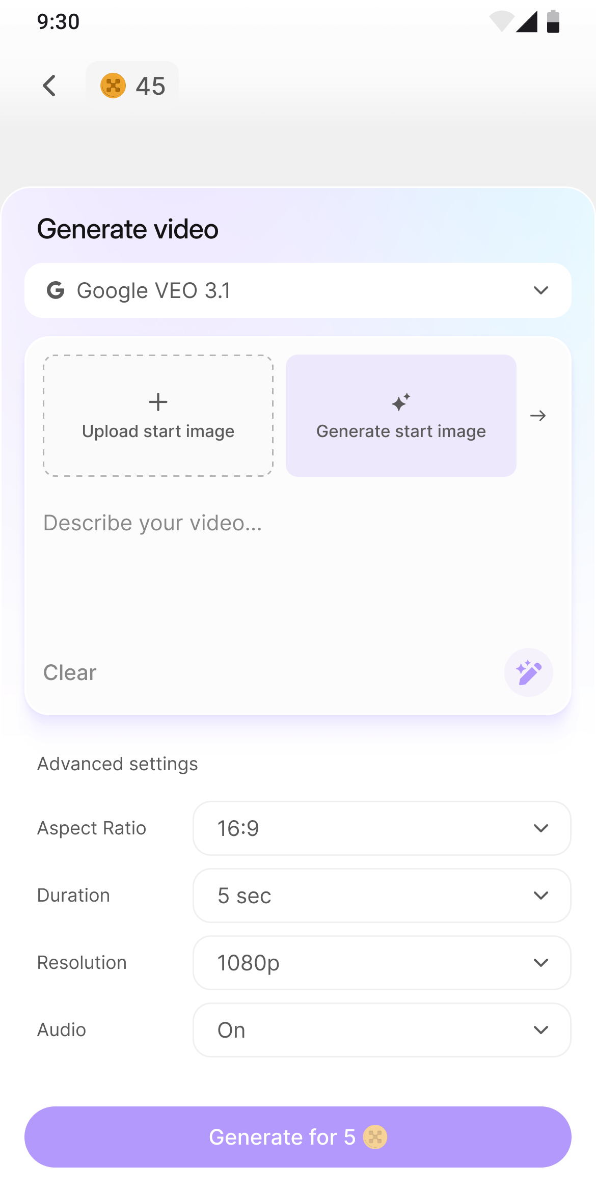 Video generator with Generate Start Image option