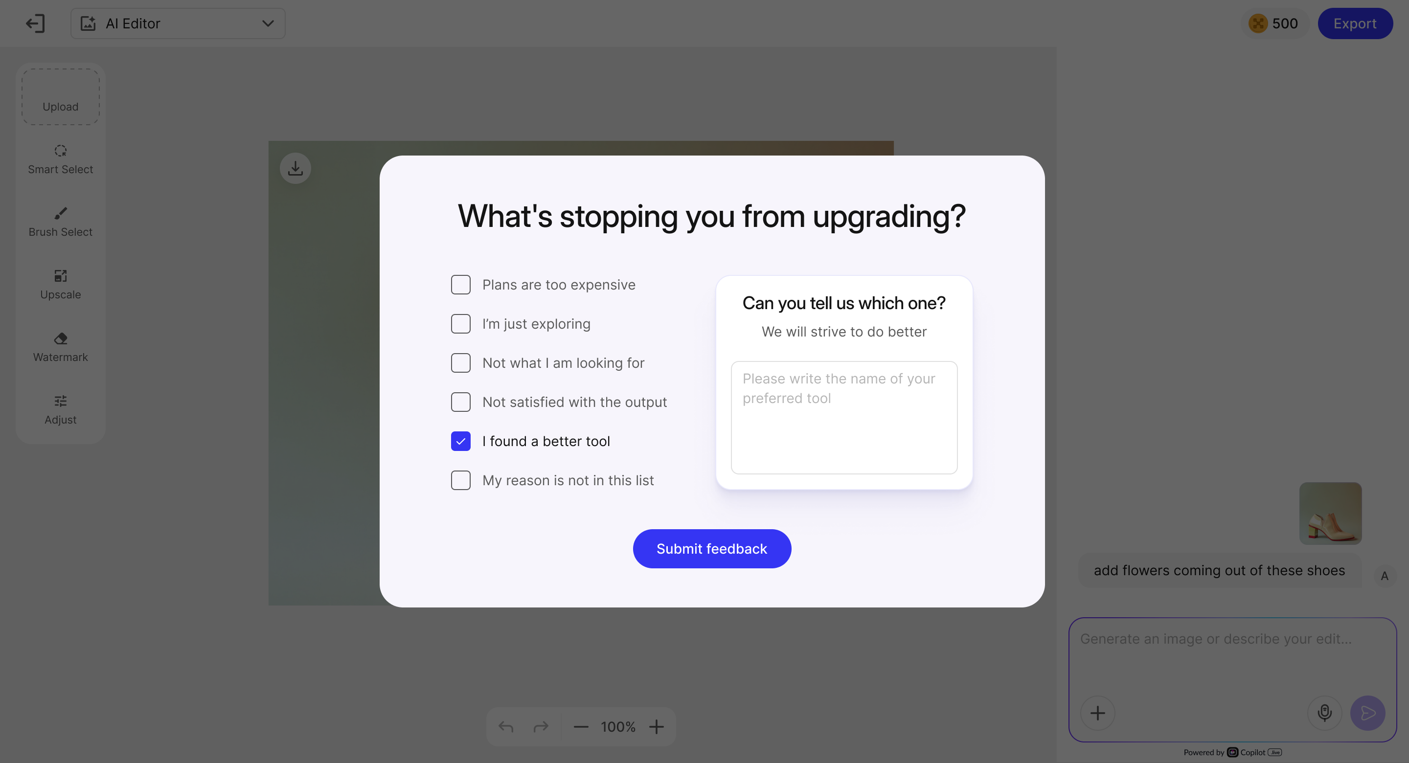 I found a better tool selected — text input for competitor name