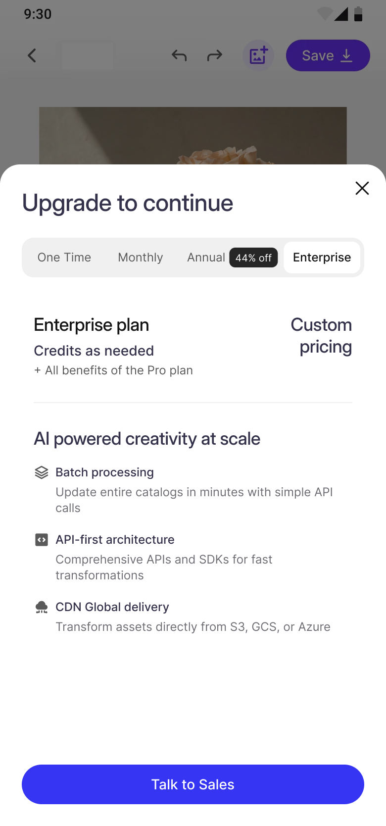 Mobile enterprise pricing with custom plan