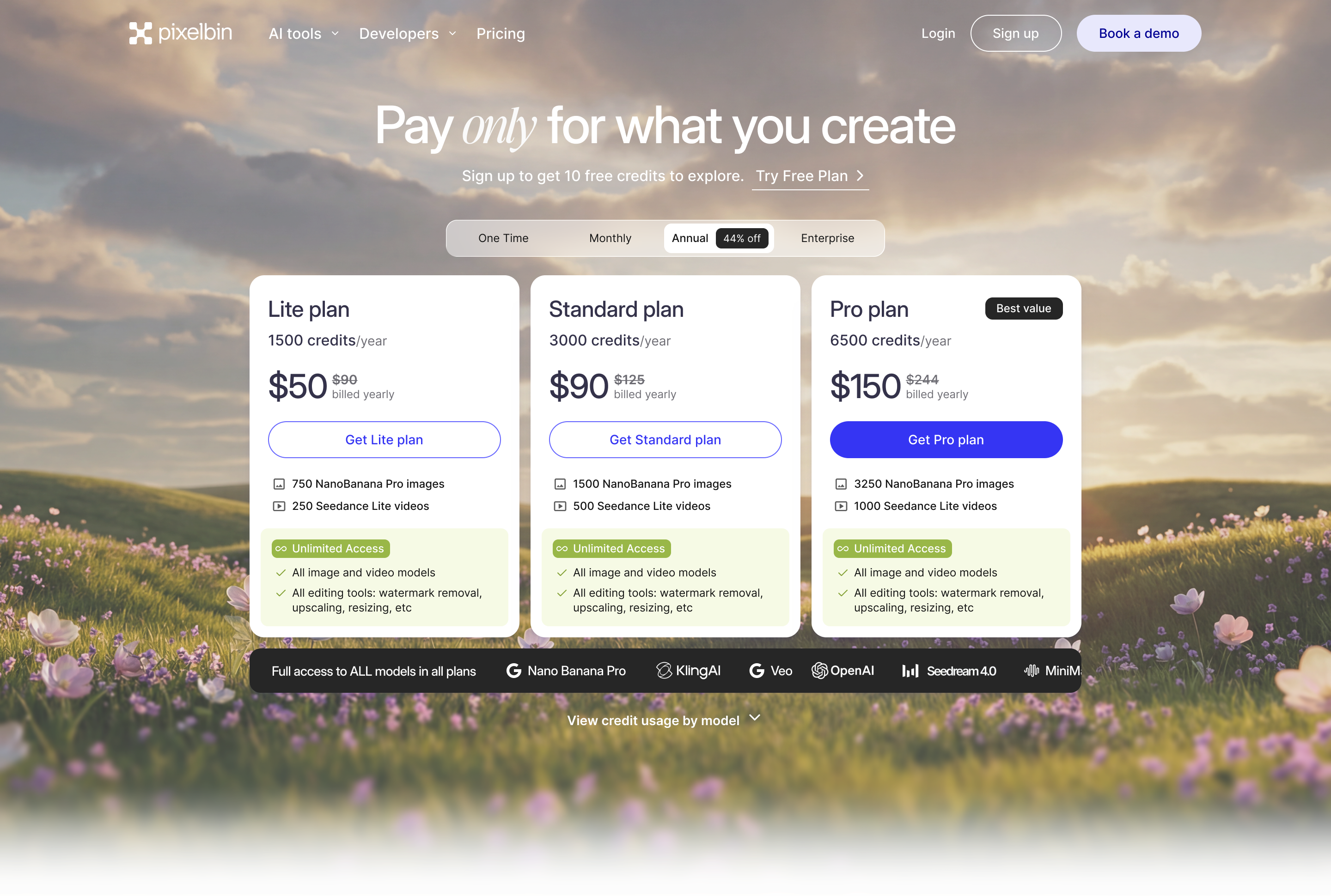 Annual pricing tab — discounted yearly plans