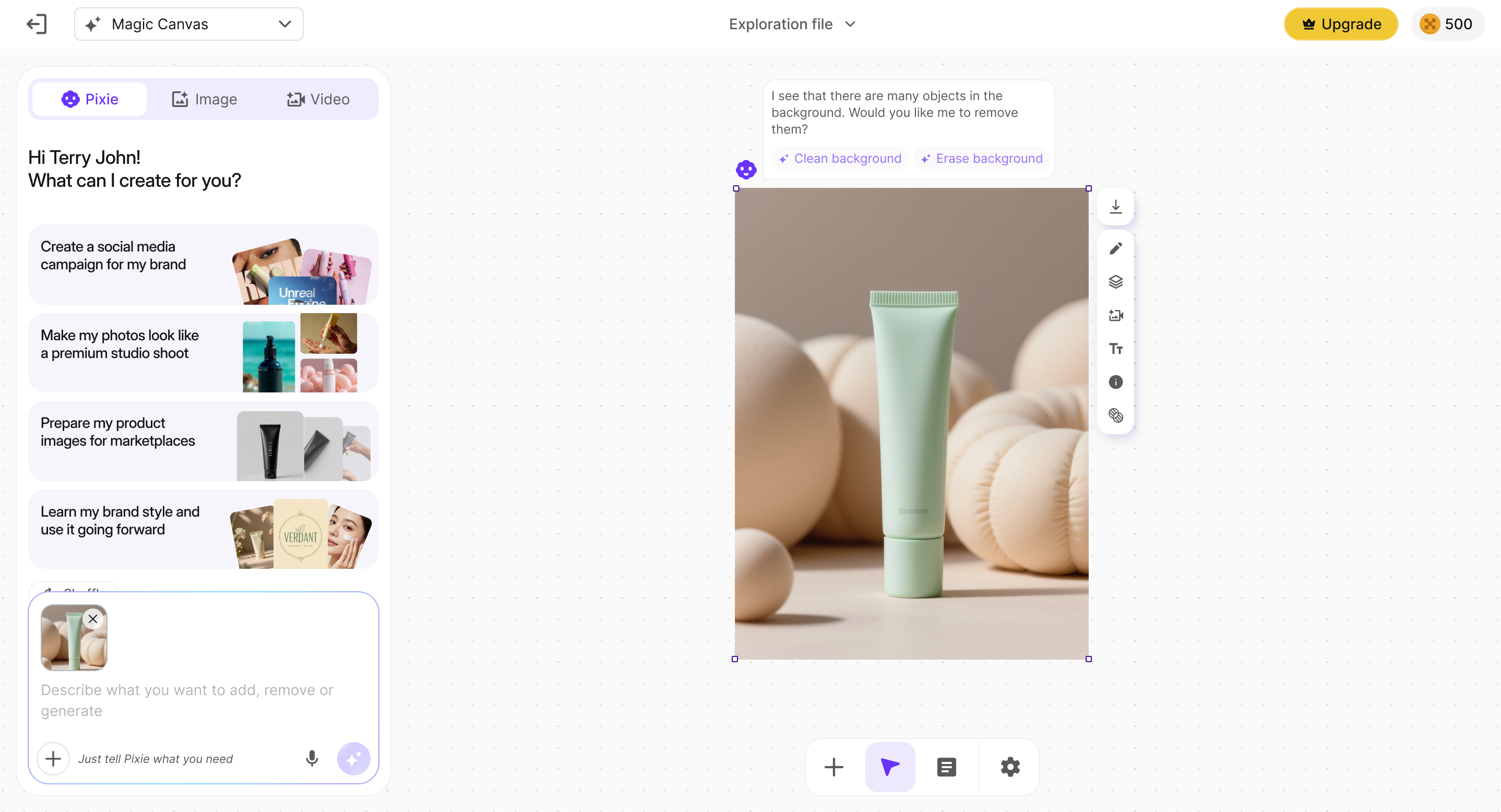 Pixie proactively analyses the image and surfaces actionable suggestions