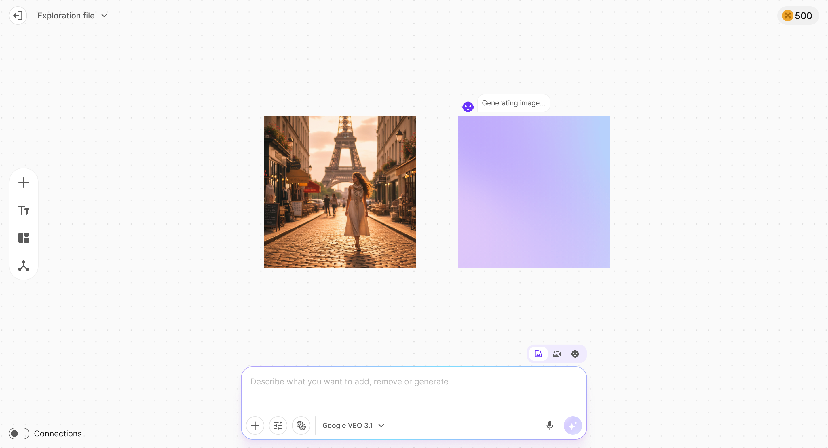 AI generating the edited image on the canvas — original alongside the new version