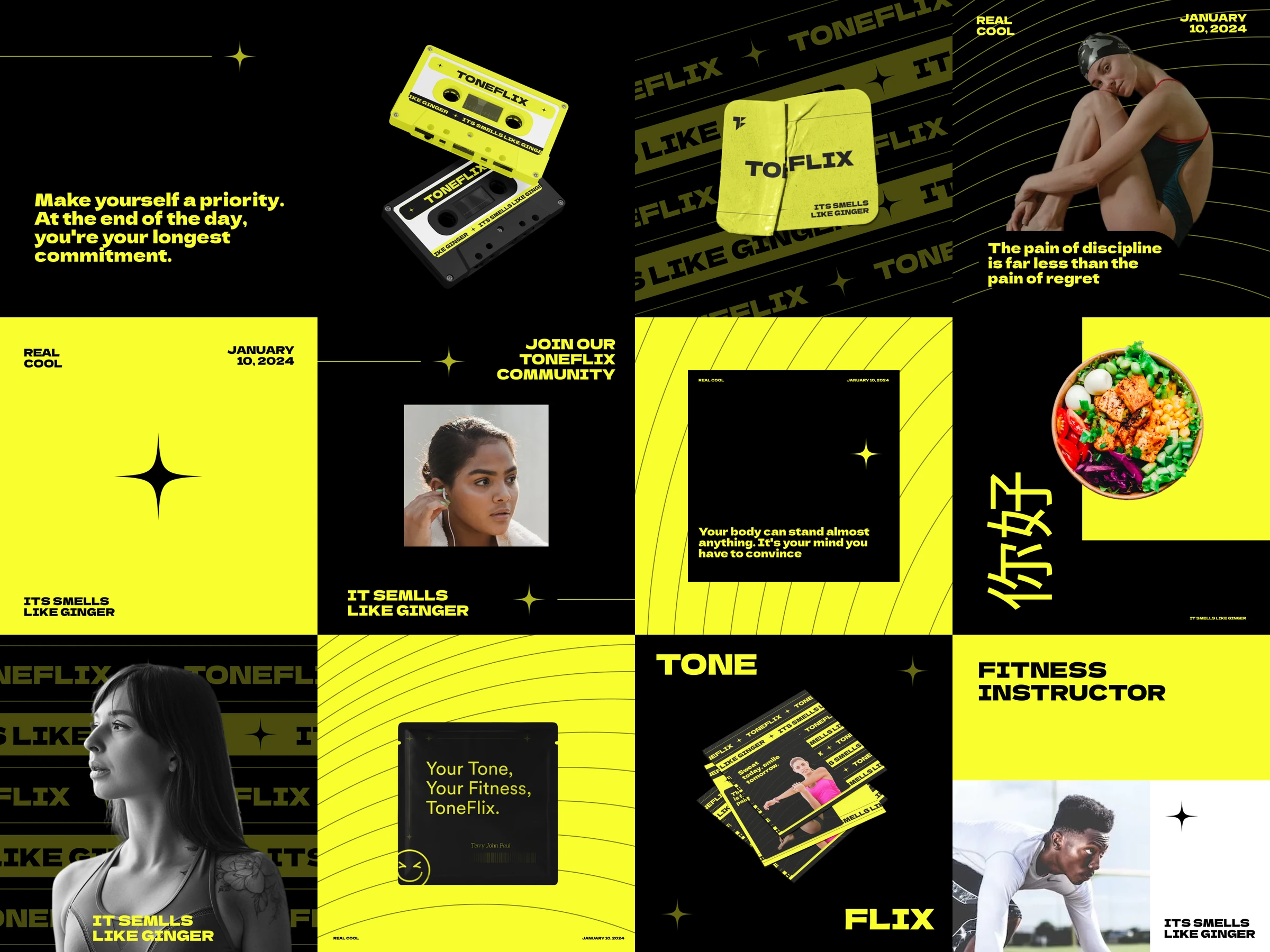 Toneflix app screens showcasing the complete fitness platform experience